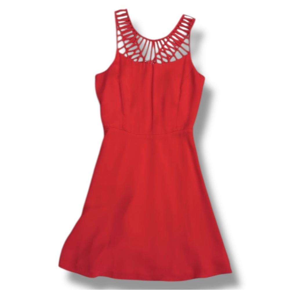 Parker Sarah Red Silk Caged Bodice Sleeveless Fit & Flare Dress Size Medium - Picture 2 of 15